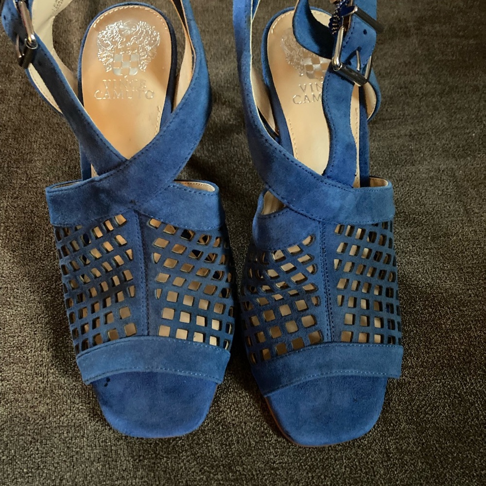 Vince Camuto Navy Blue Suede Perforated Slingback Sandals